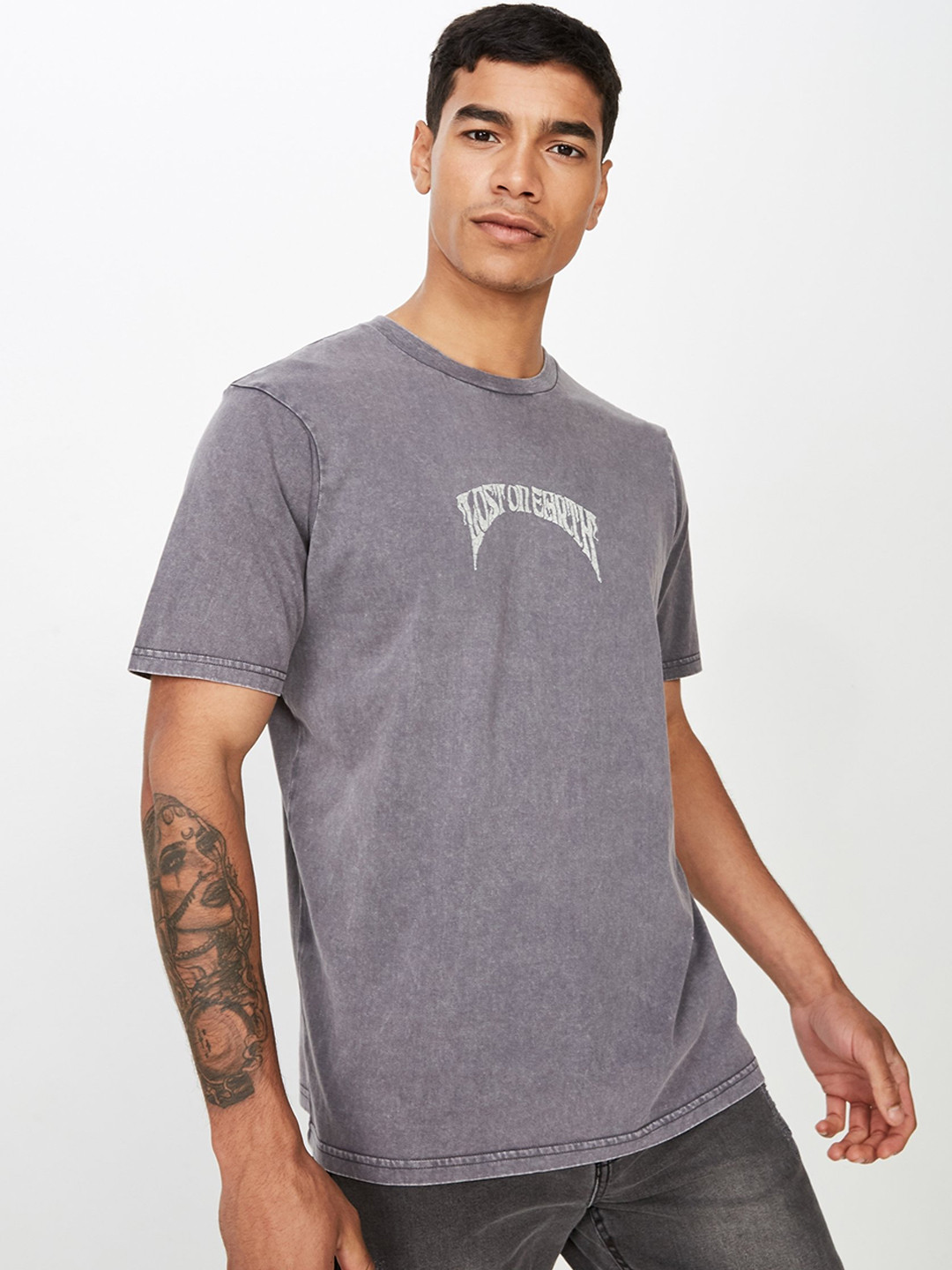 

COTTON ON Men Charcoal Grey Printed Round Neck T-shirt
