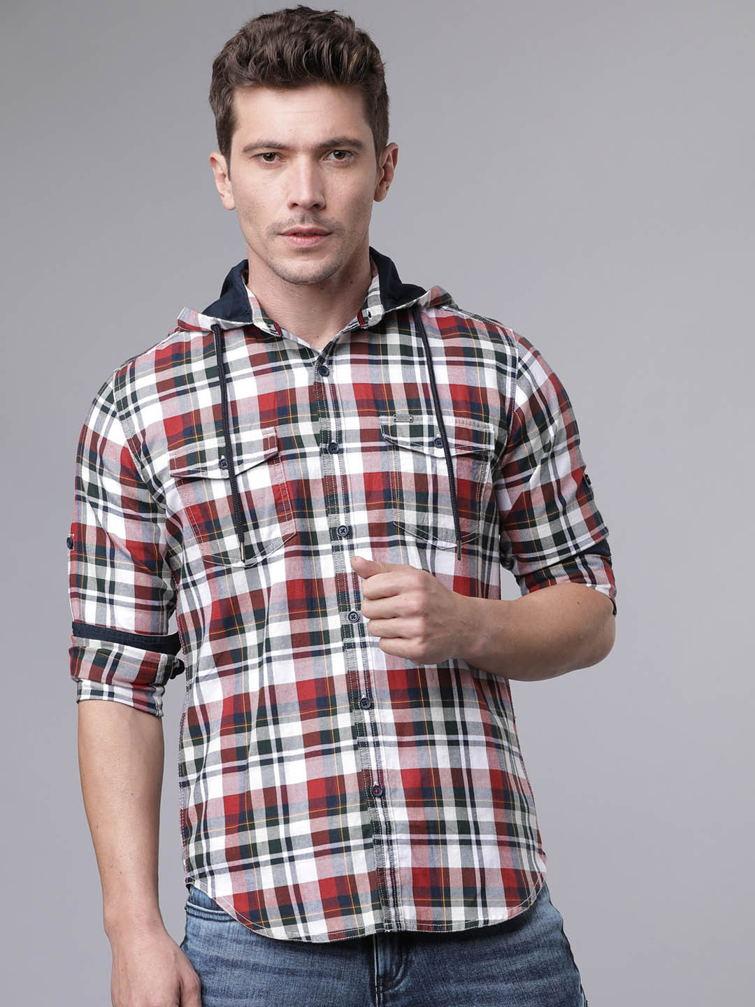 

LOCOMOTIVE Men Red & Black Slim Fit Checked Casual Shirt