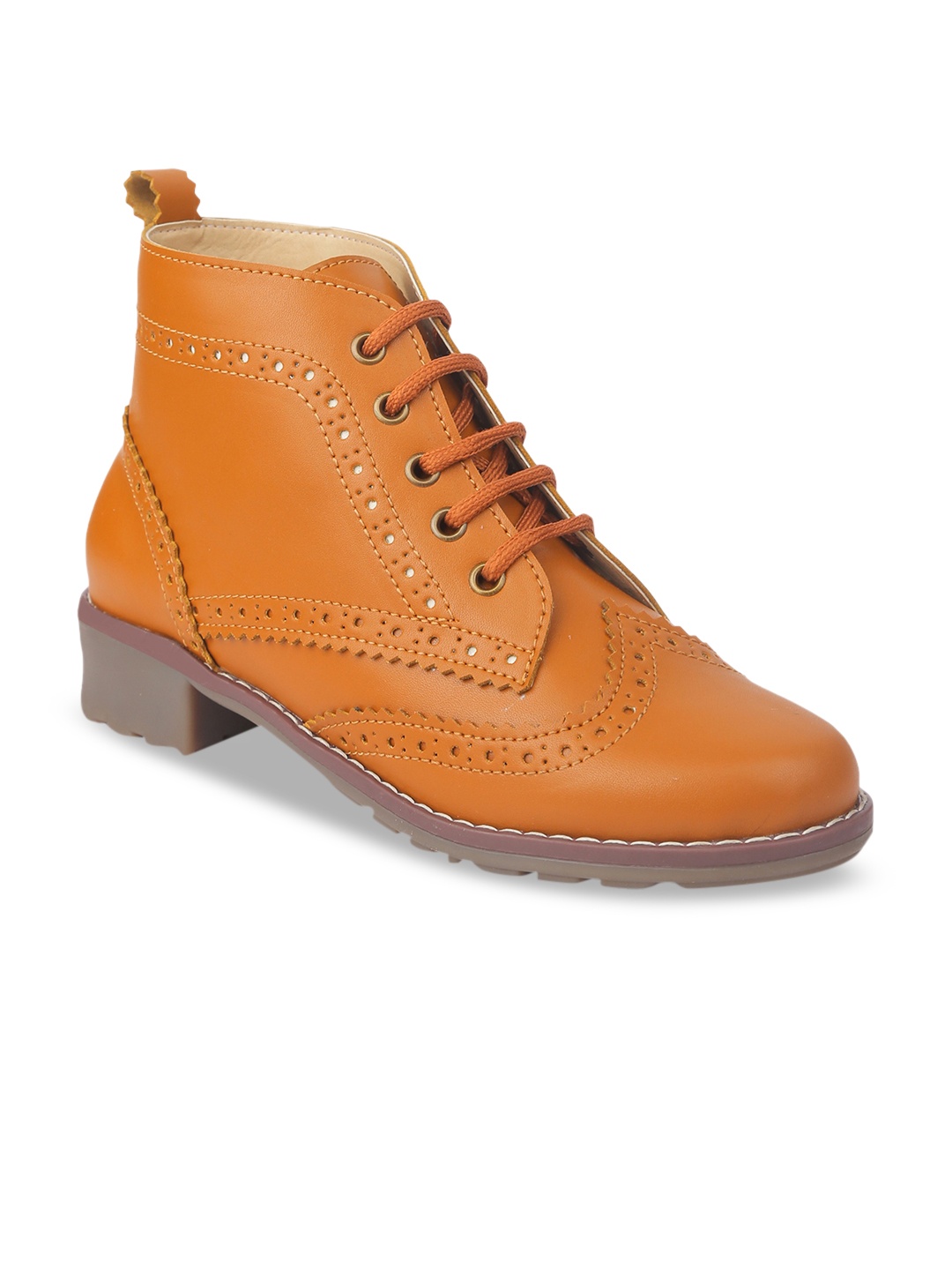 

VALIOSAA Women Tan Brown Solid Heeled Mid-Top Boots