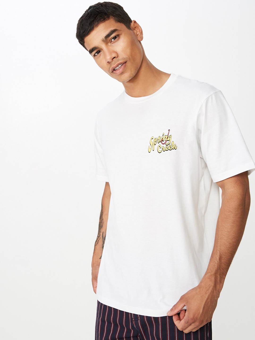 

COTTON ON Men White & Yellow Printed Round Neck T-shirt