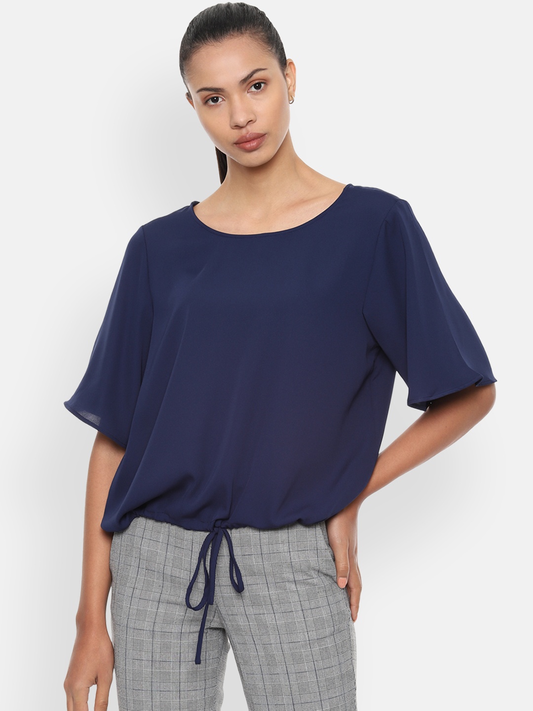 

Van Heusen Woman Navy Blue Solid Blouson Top