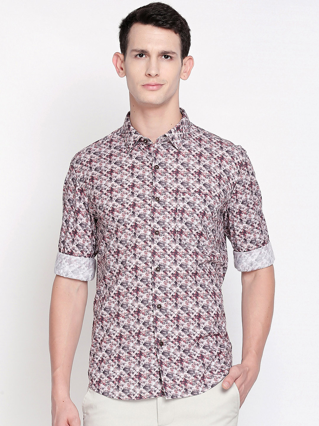 

Basics Men Red Slim Fit Printed Casual Shirt