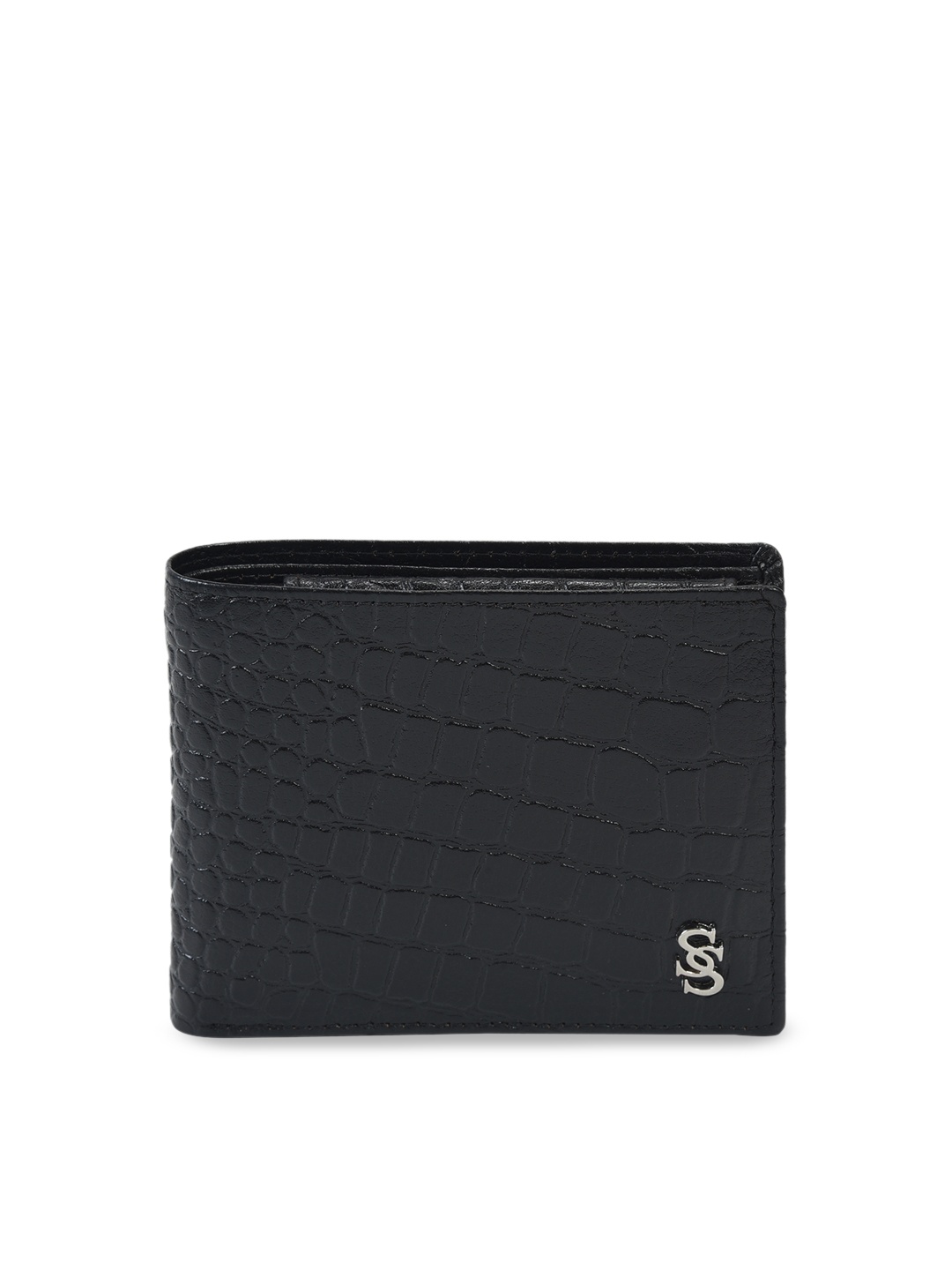 

Second SKIN Men Black Textured Genuine Leather Two Fold Wallet