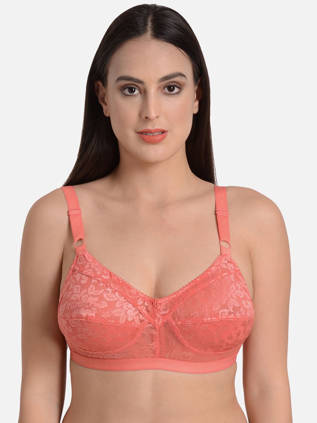 

mod & shy Peach-Coloured Self Design Non-Wired Non Padded Minimizer Bra MS130