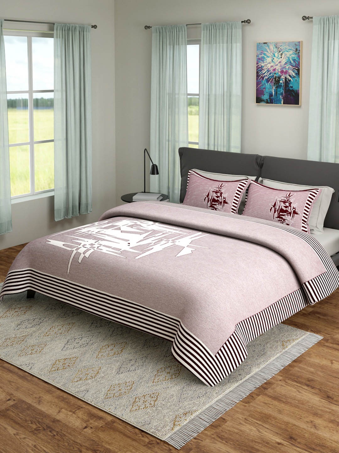 

ROMEE Maroon & White Abstract Printed Queen Size 180 TC Bed Sheet With 2 Pillow Covers