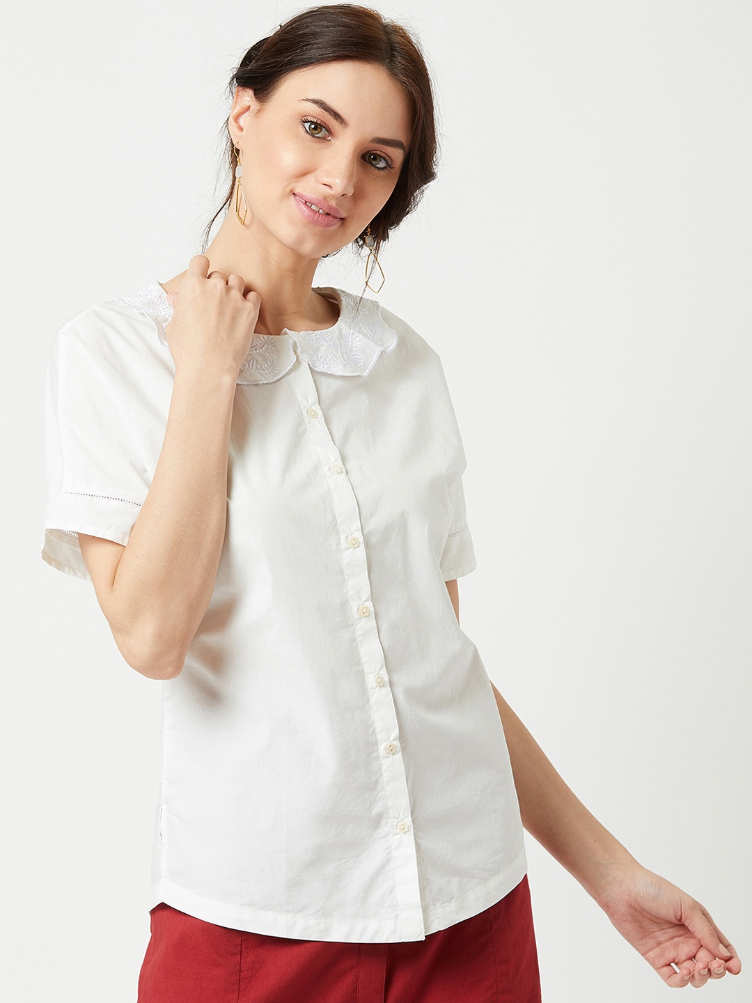 

The Wishing Chair Women White Solid Shirt Style Pure Cotton Top
