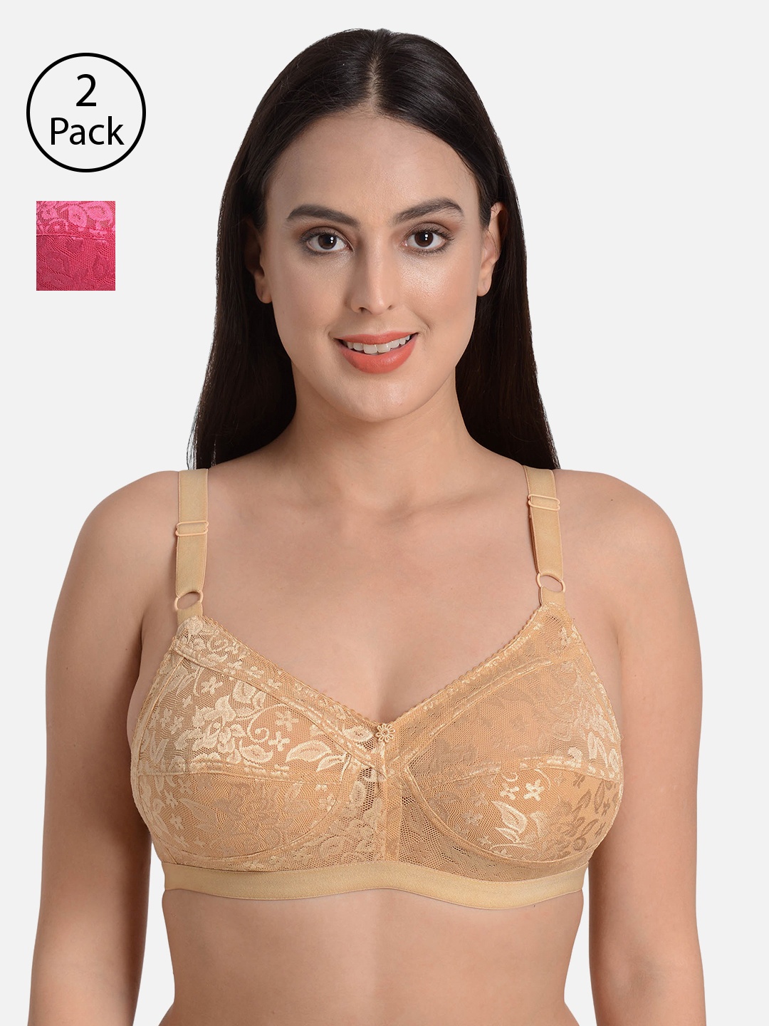 

mod & shy Pack Of 2 Gold-Toned & Pink Solid Non-Wired Non Padded Everyday Bra