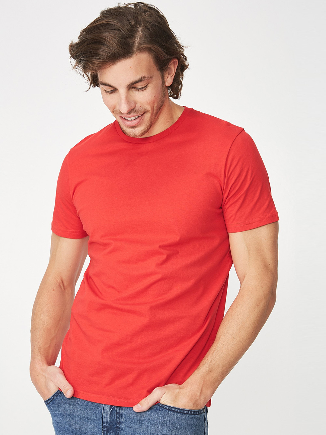 

COTTON ON Men Red Solid Round Neck T-shirt