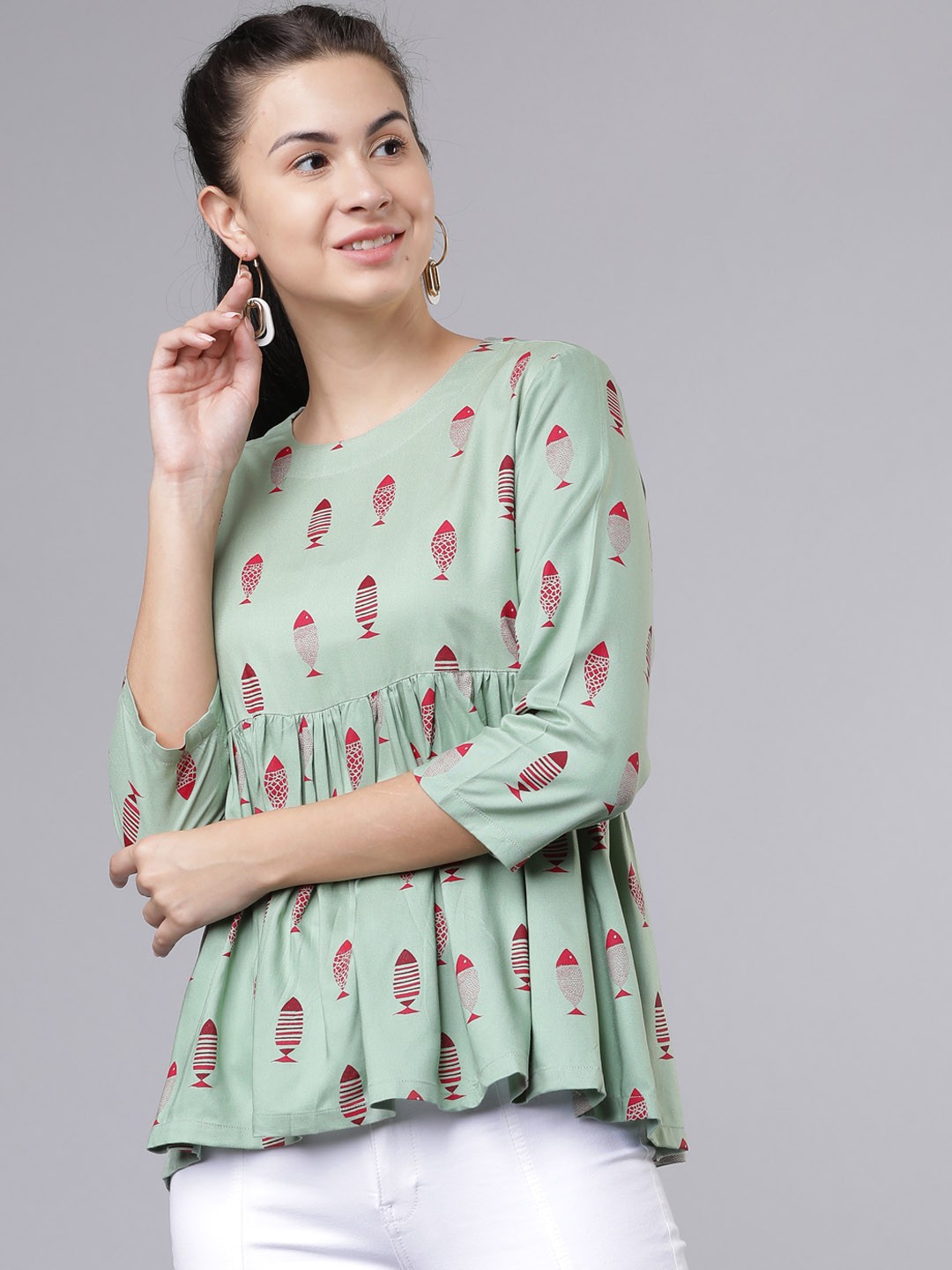 

Vishudh Women Green Printed A-Line Top