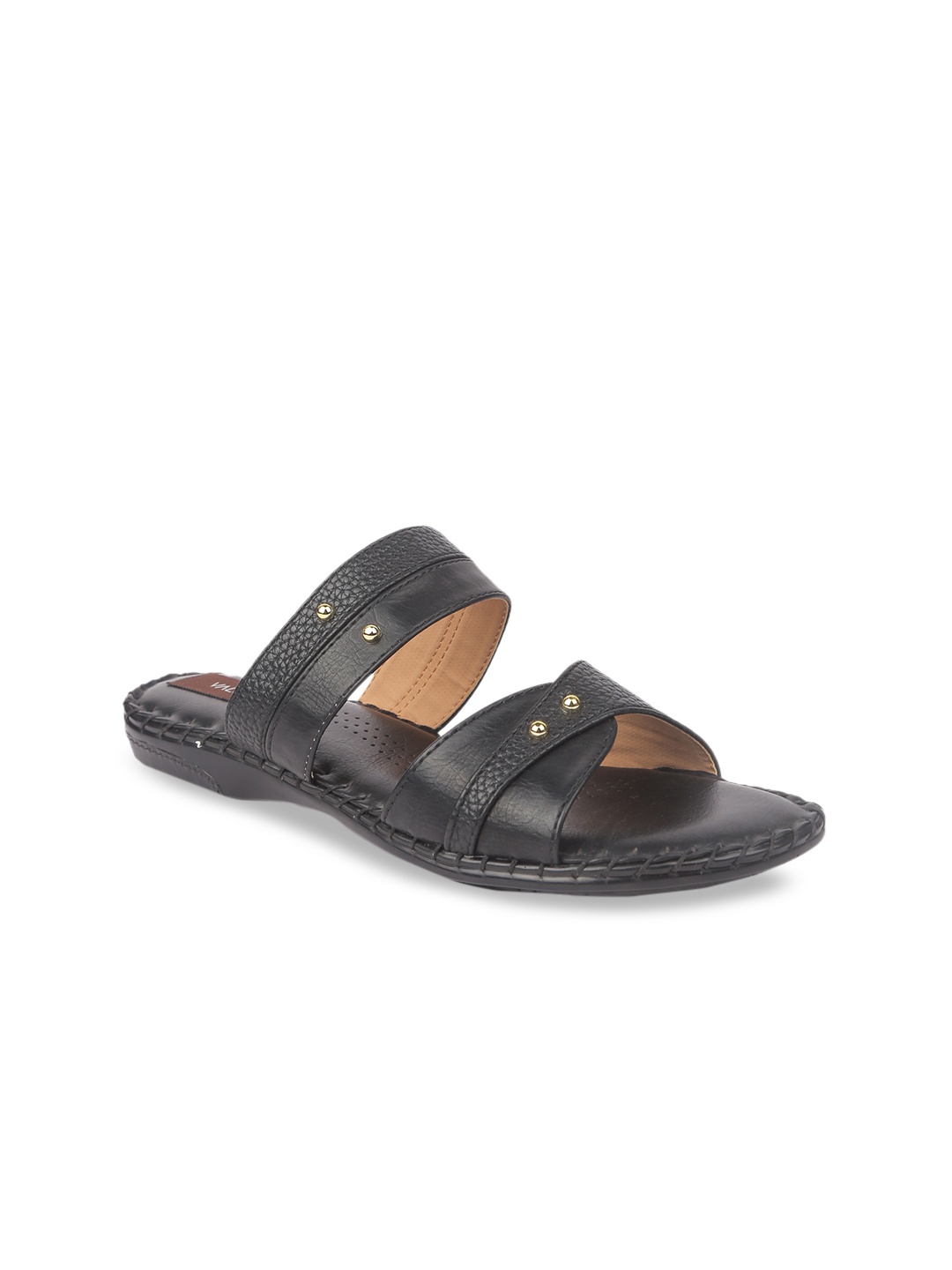 

VALIOSAA Women Black Textured Open Toe Flats