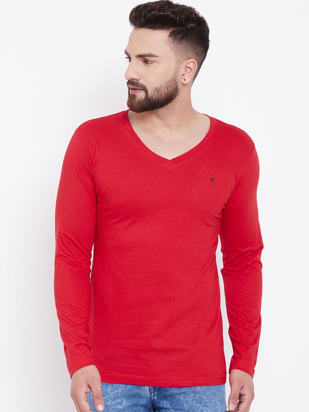 

NEVA Men Red Solid V-Neck T-shirt