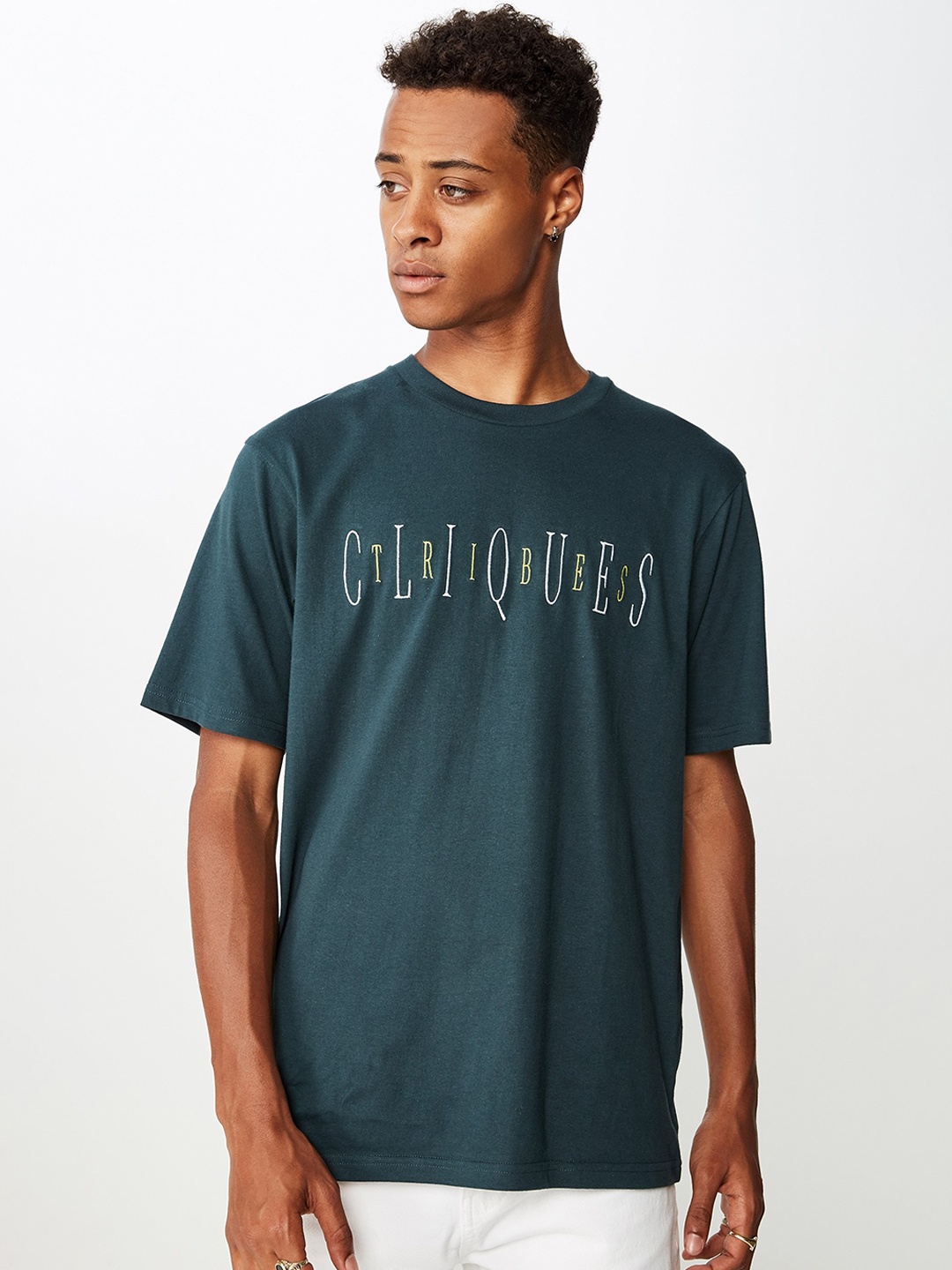 

COTTON ON Men Teal Printed Round Neck T-shirt