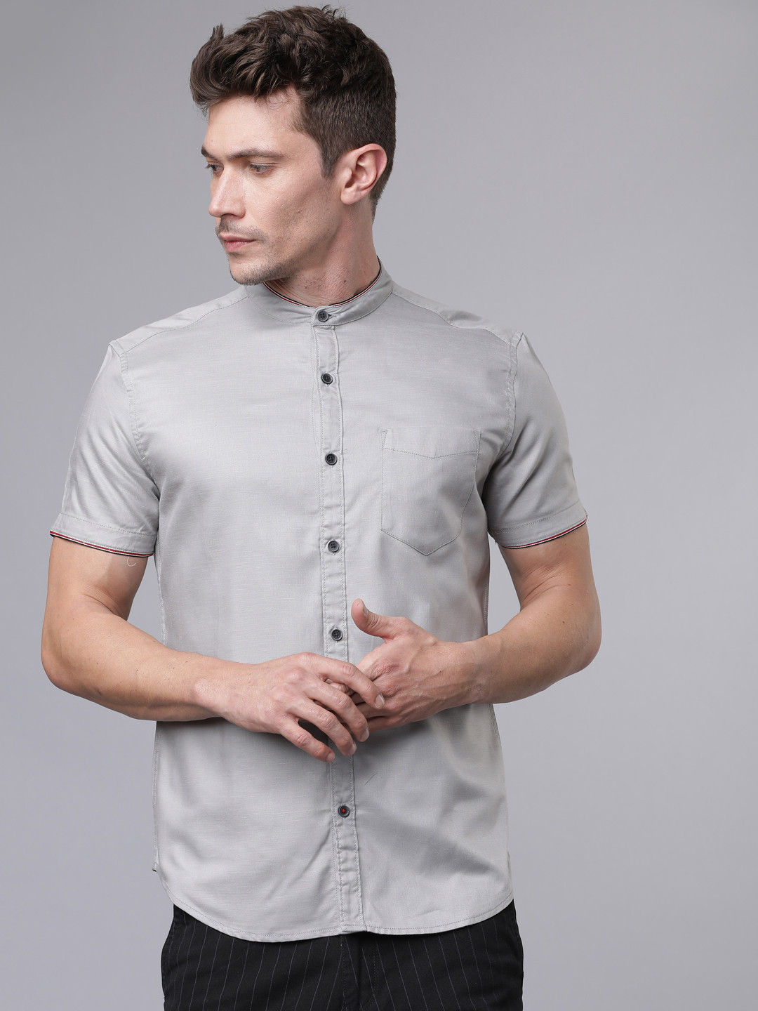 

LOCOMOTIVE Men Grey Slim Fit Solid Casual Shirt