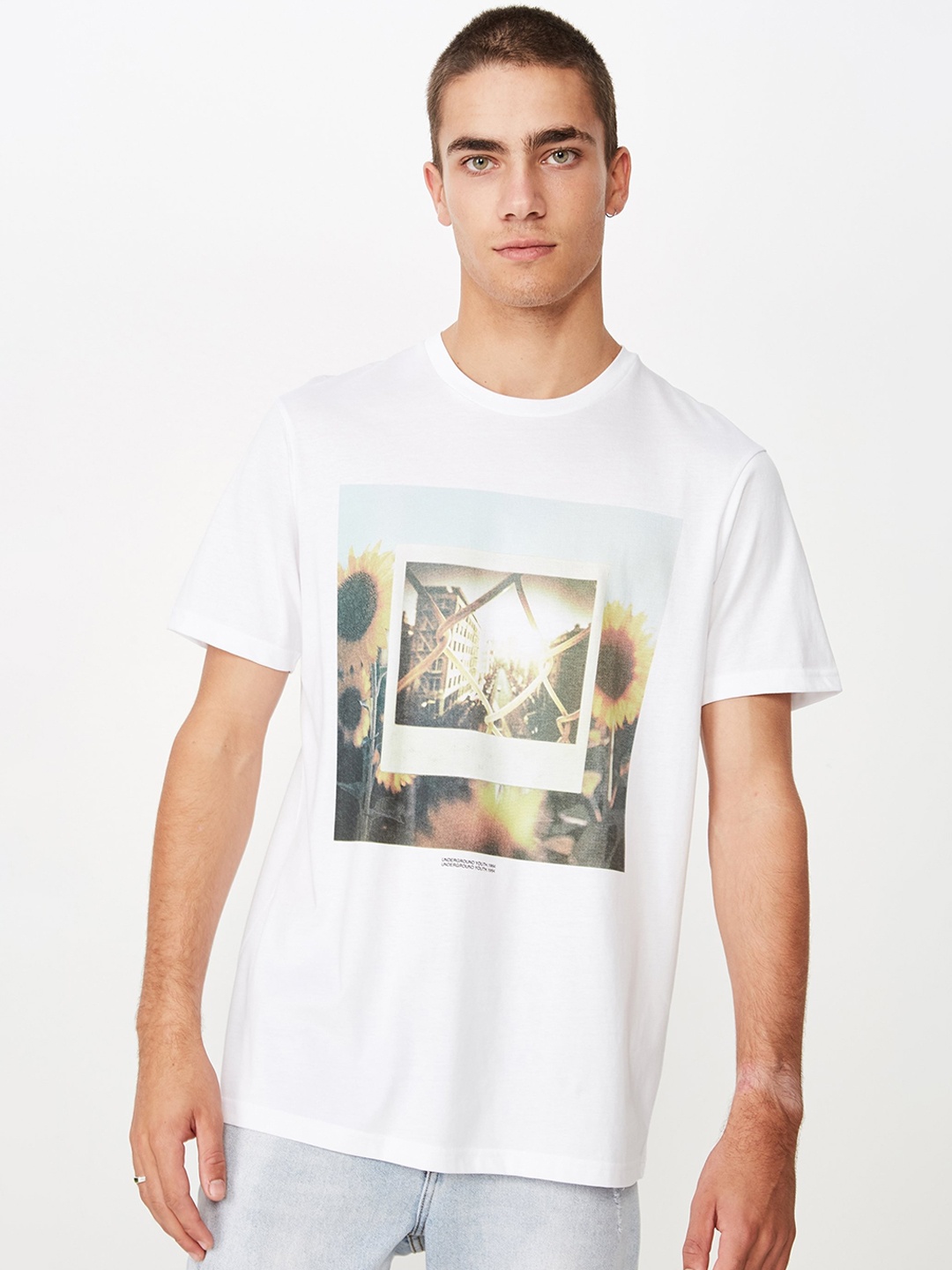 

COTTON ON Men White Printed Round Neck T-shirt