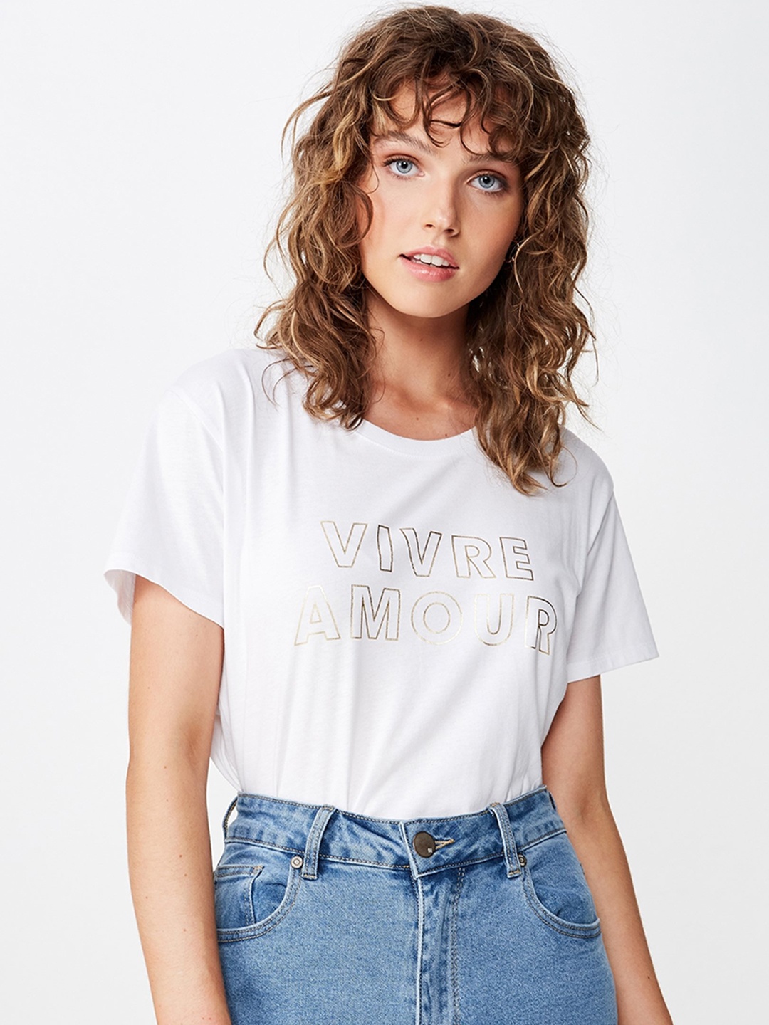

COTTON ON Women White Printed Round Neck T-shirt
