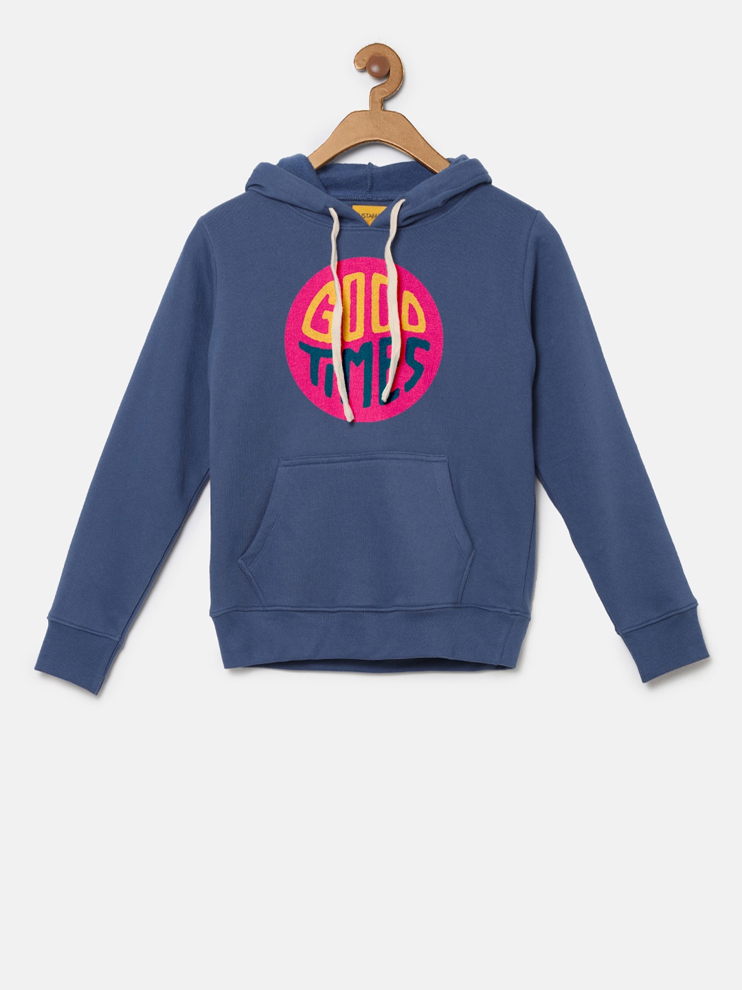 

Instafab Boys Blue Printed Hooded Sweatshirt