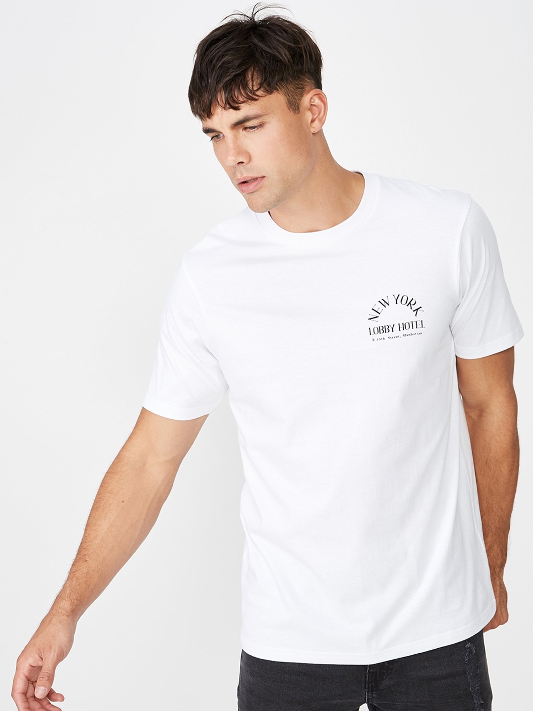 COTTON ON Men White Printed Round Neck T-shirt
