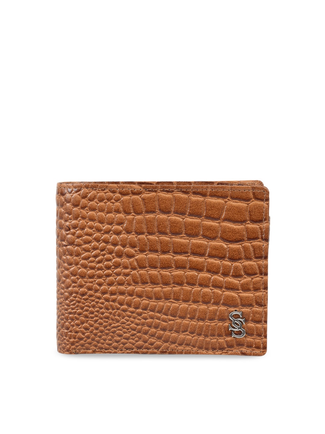 

Second SKIN Men Tan Brown Animal Skin Textured Genuine Leather Two Fold Wallet