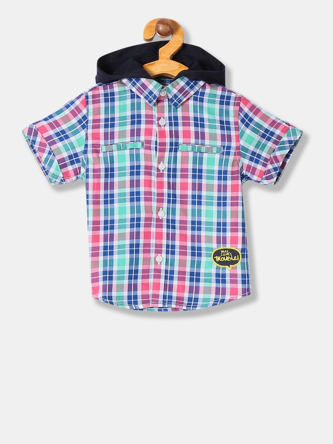 

Donuts Boys Multicoloured Regular Fit Checked Hooded Casual Shirt, Multi