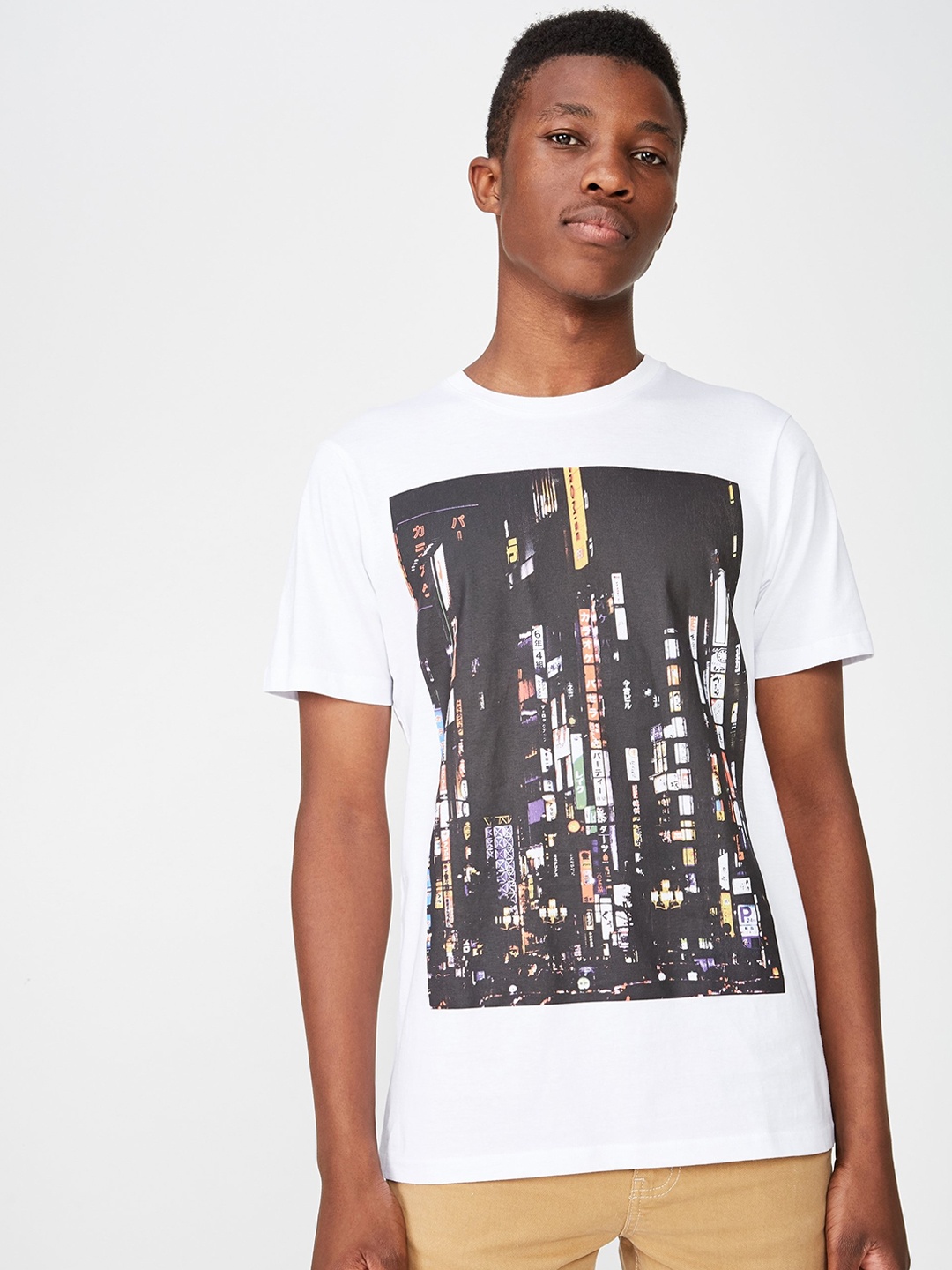 COTTON ON Men White Printed Round Neck T-shirt