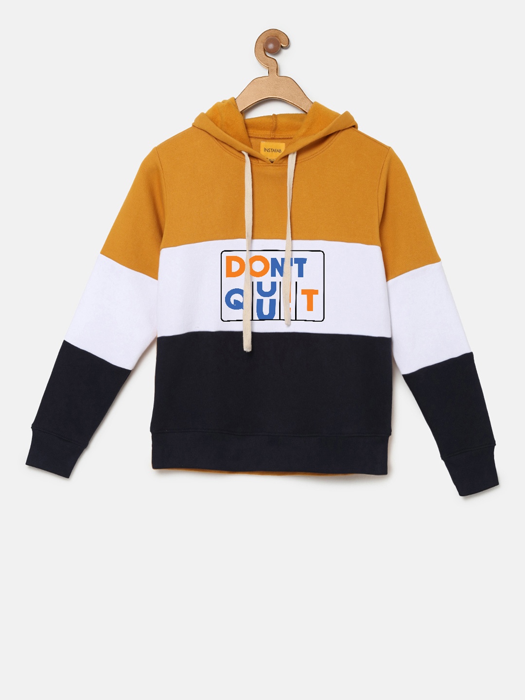 

Instafab Boys Mustard Yellow & White Colourblocked Hooded Sweatshirt