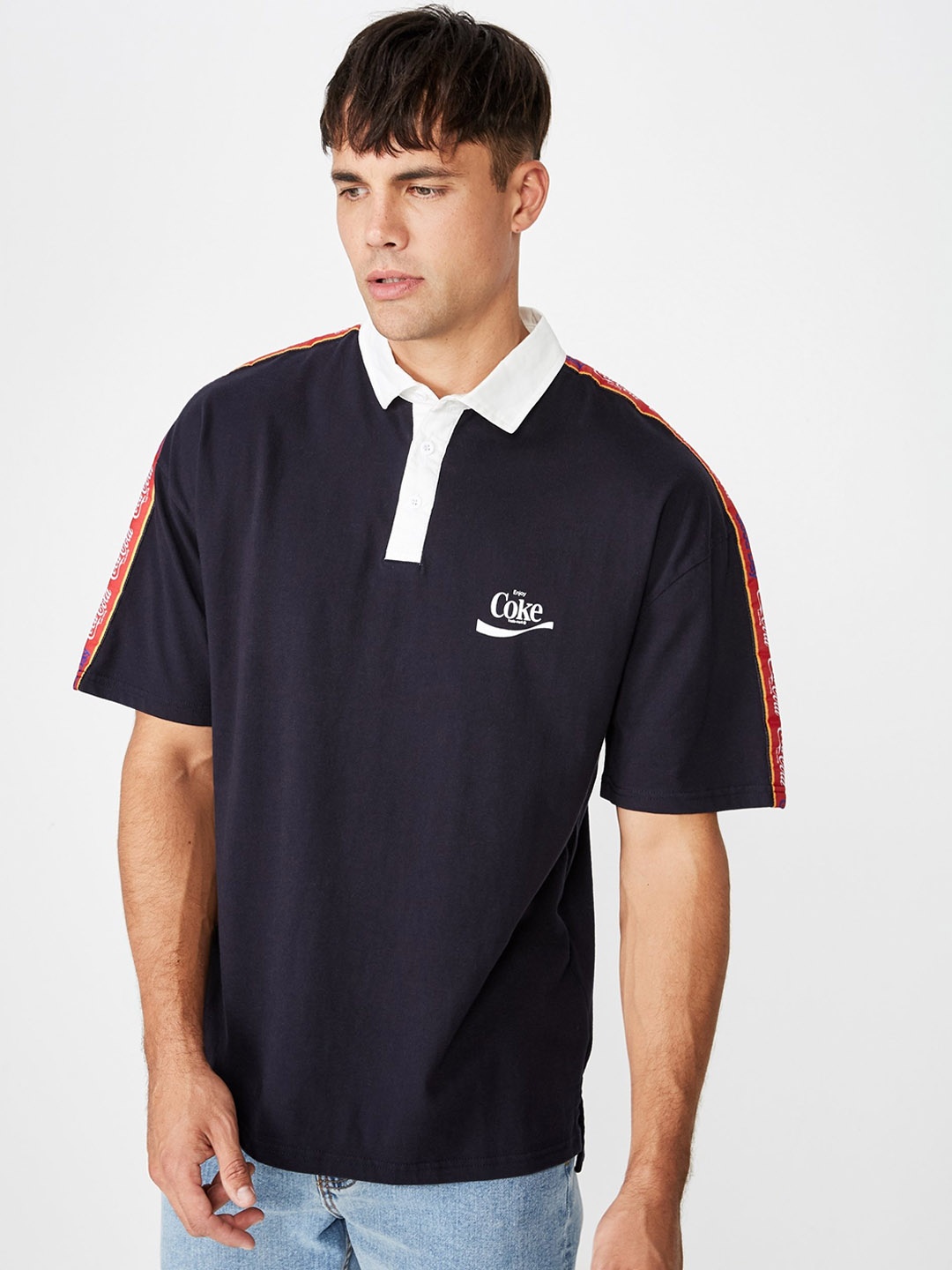 

COTTON ON Men Navy Blue Solid Polo Collar T-shirt