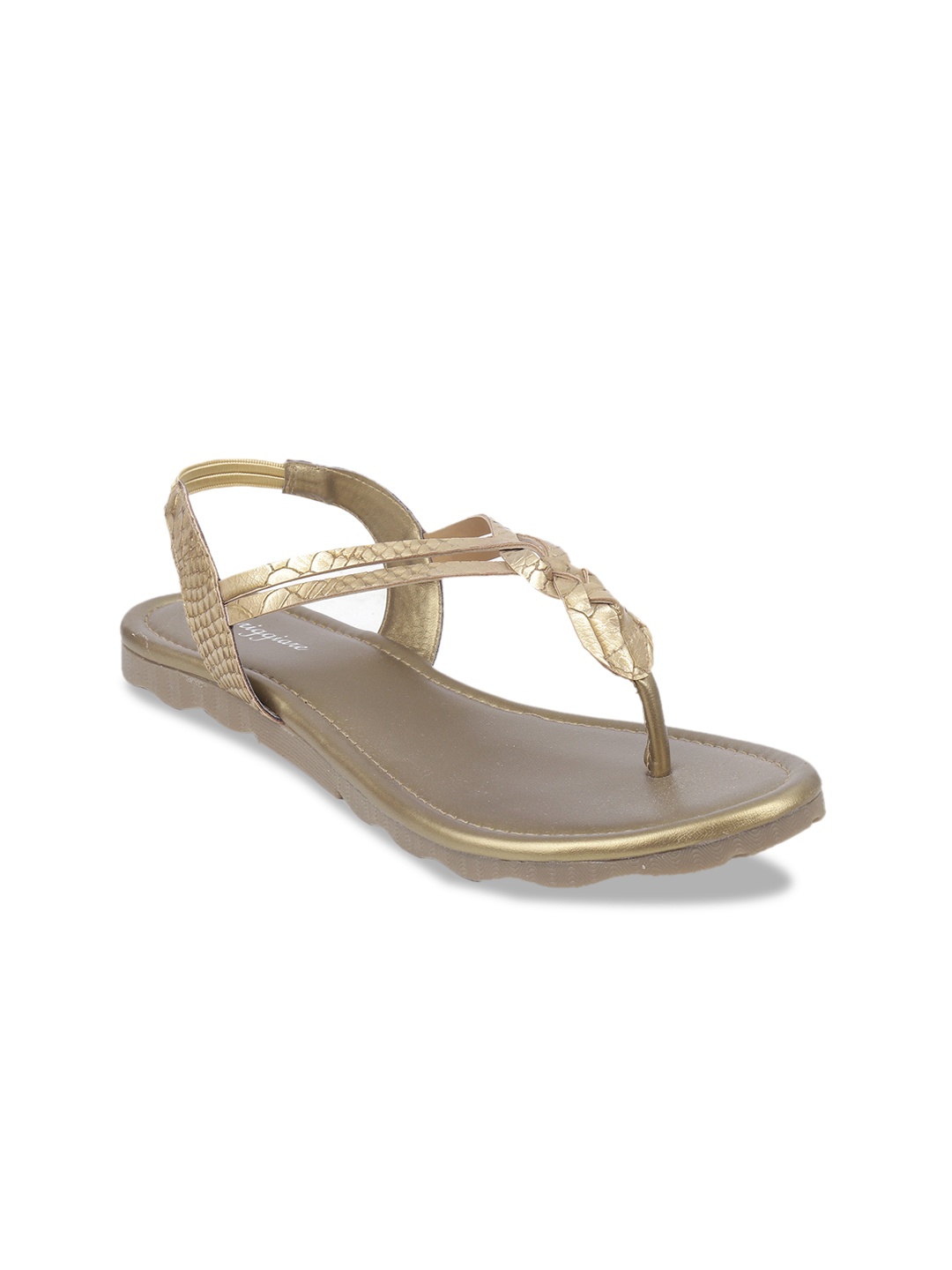 

meriggiare Women Gold-Toned Snakeskin Textured T-Strap Flats