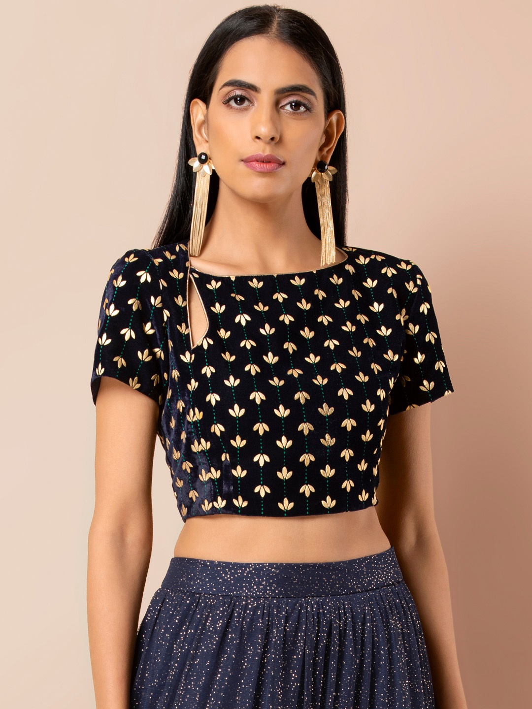 

INDYA Women Navy Blue Embroidered Top