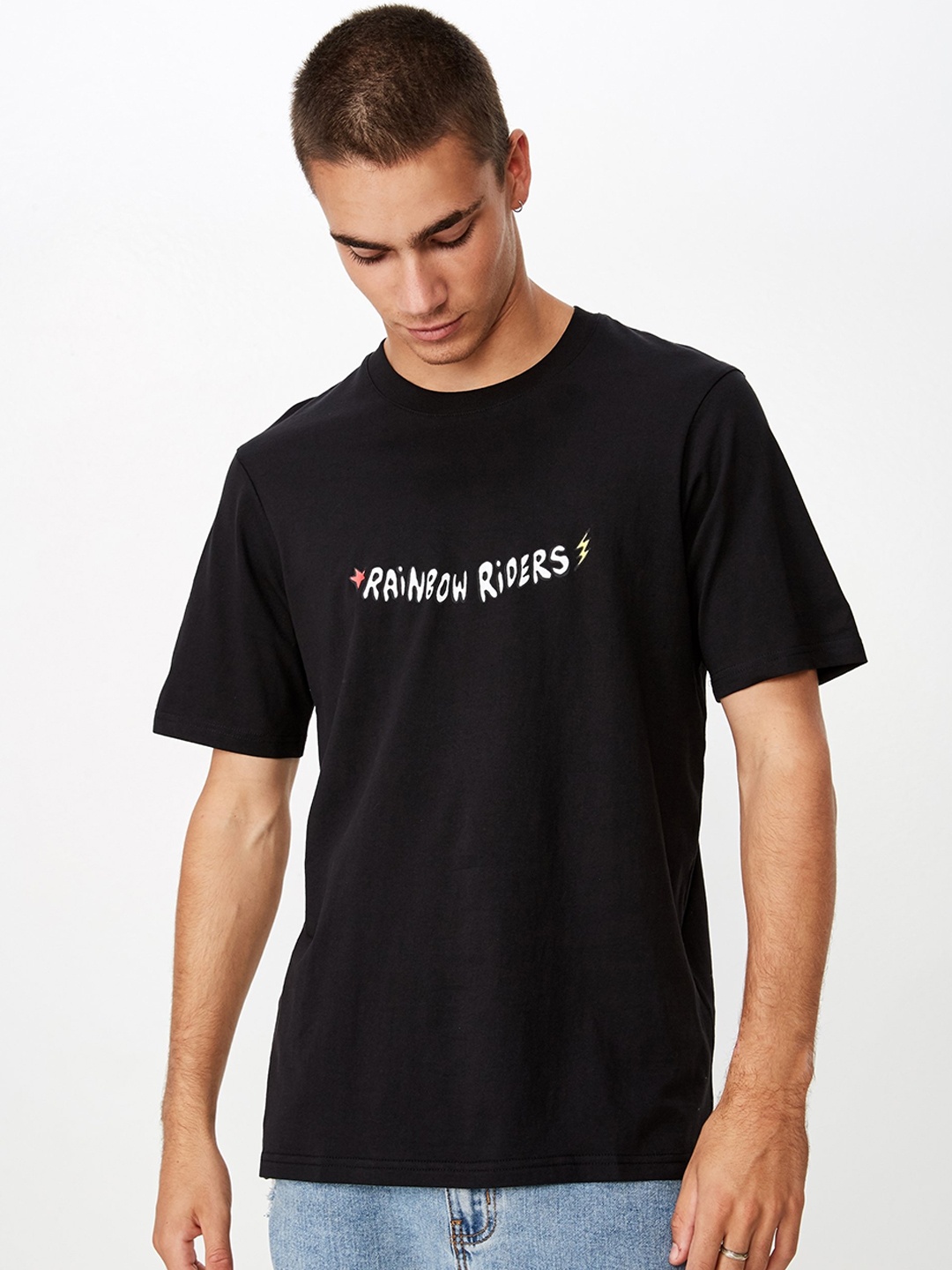 

COTTON ON Men Black Tbar Art Printed Round Neck T-shirt