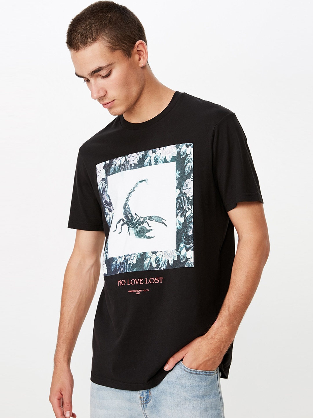 

COTTON ON Men Black Printed Round Neck T-shirt