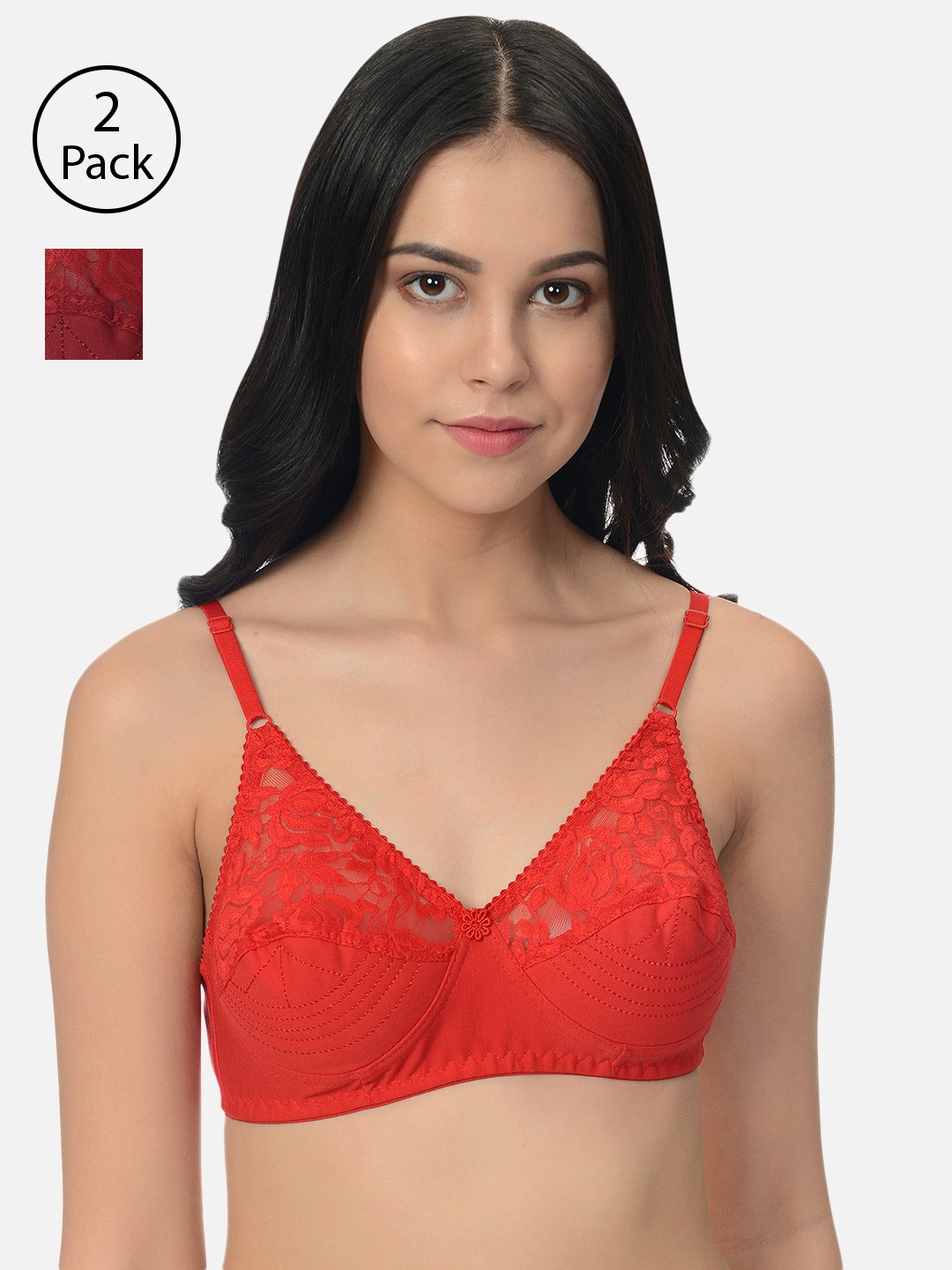 

mod & shy Pack of 2 Assorted Lace Non-Wired Non Padded Everyday Bras MS5054