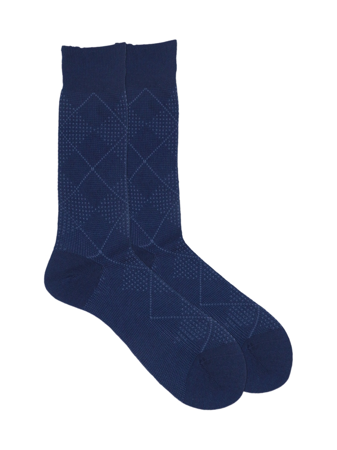 

Balenzia Men Navy Blue Argyle Pattern Calf-Length Socks