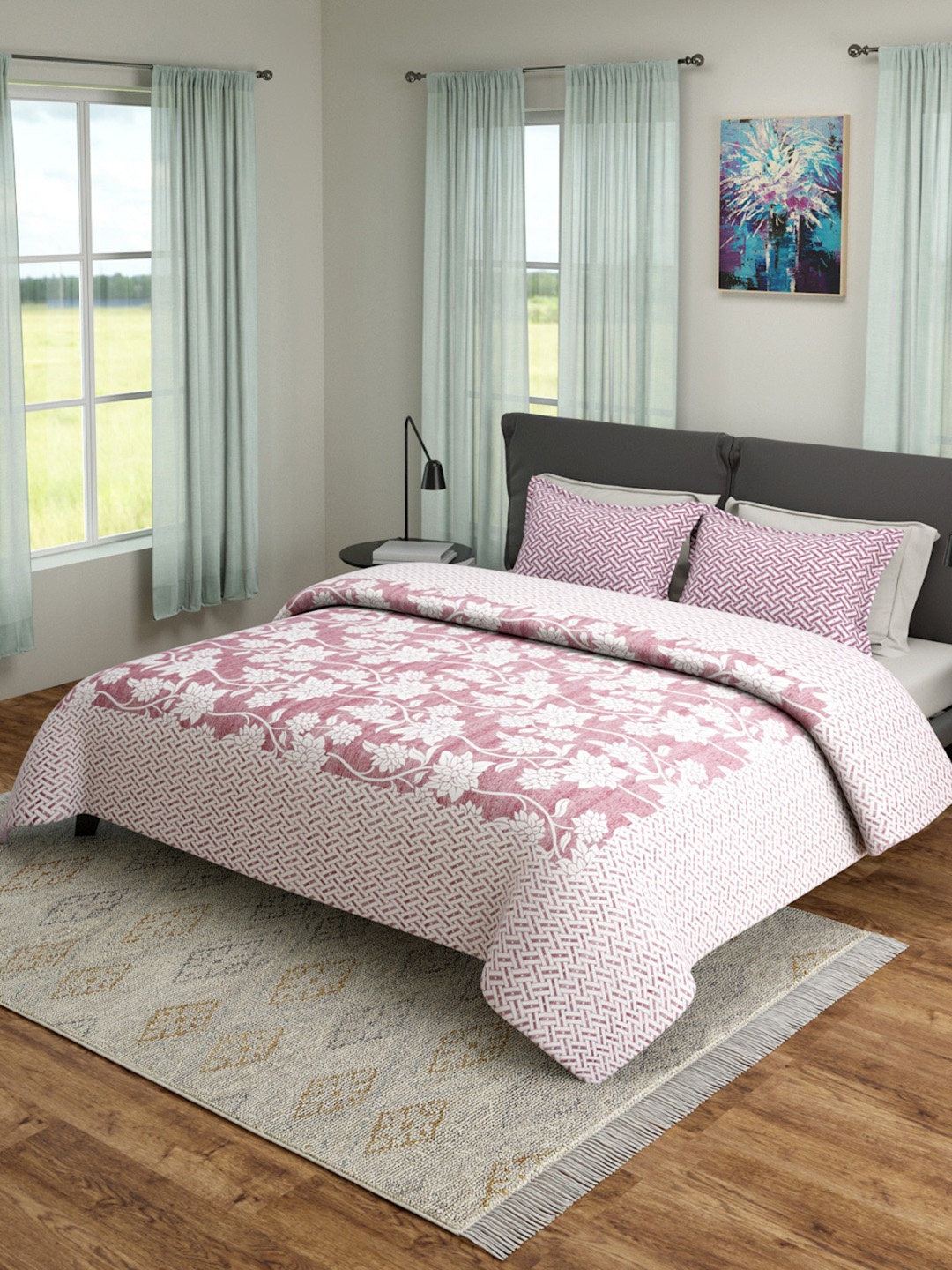 

ROMEE Purple & White Floral Printed Queen Size 180 TC Bed Sheet With 2 Pillow Covers