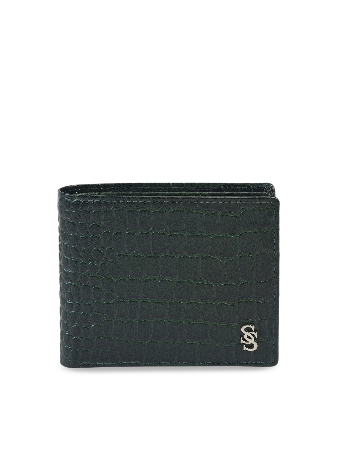 

Second SKIN Men Olive Green Animal Skin Textured Two Fold Wallet