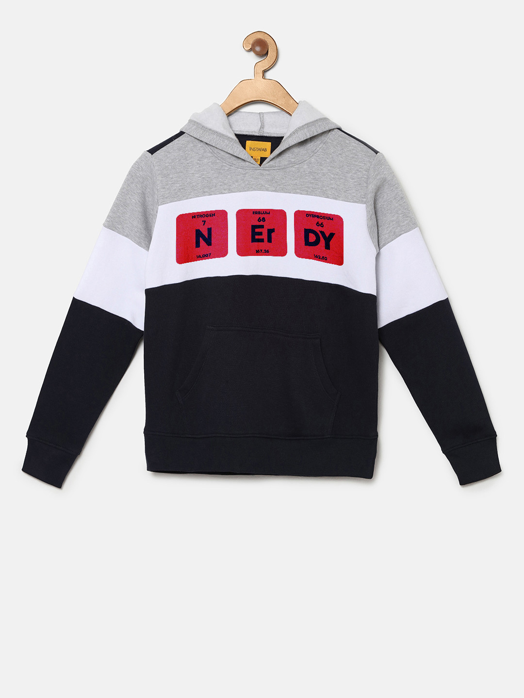 

Instafab Boys Black & Grey Printed Hooded Sweatshirt