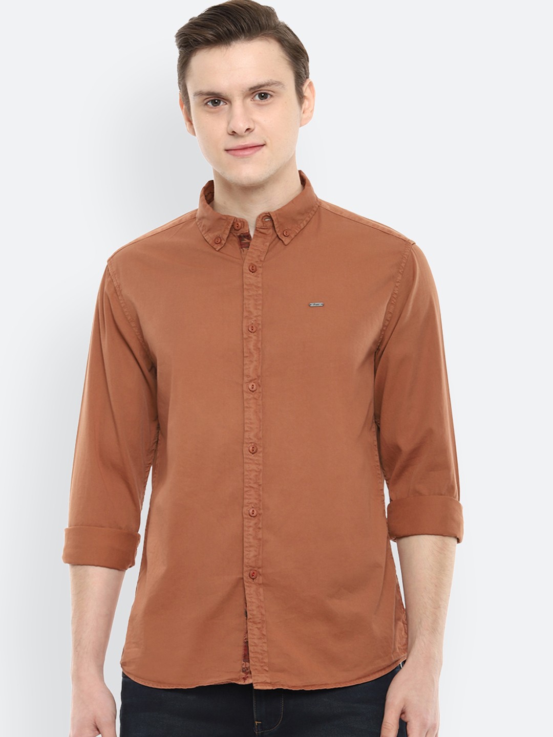 

People Men Brown Regular Fit Solid Casual Shirt
