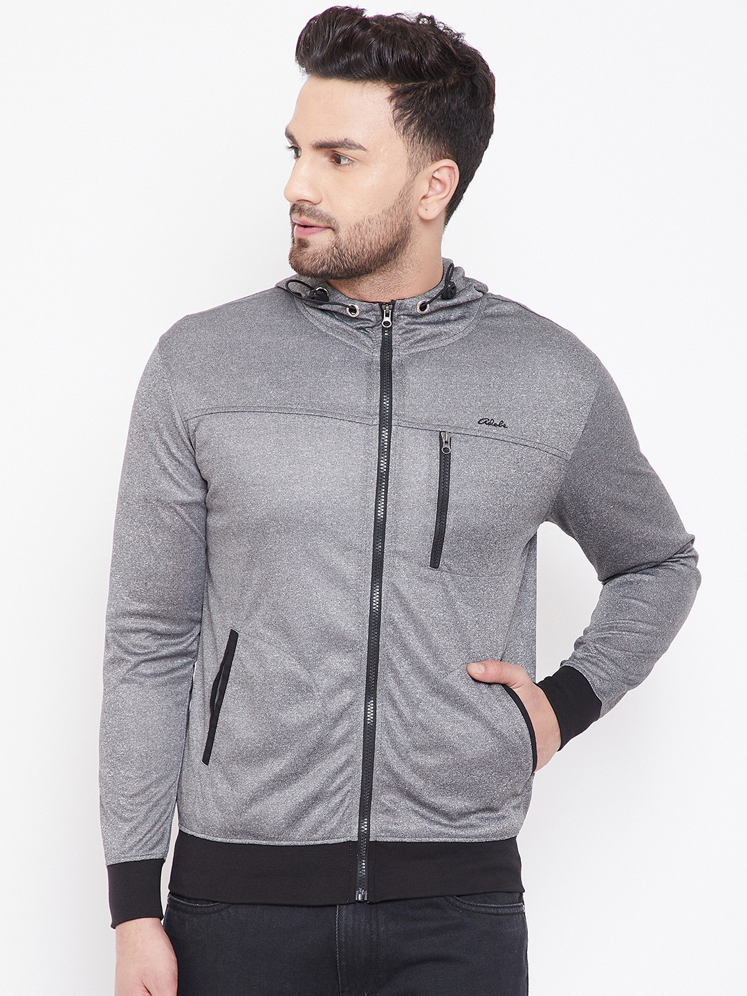 

Adobe Men Grey Solid Hooded Sweatshirt