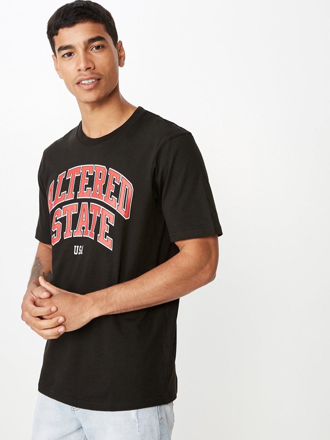 

COTTON ON Men Black Printed Round Neck T-shirt