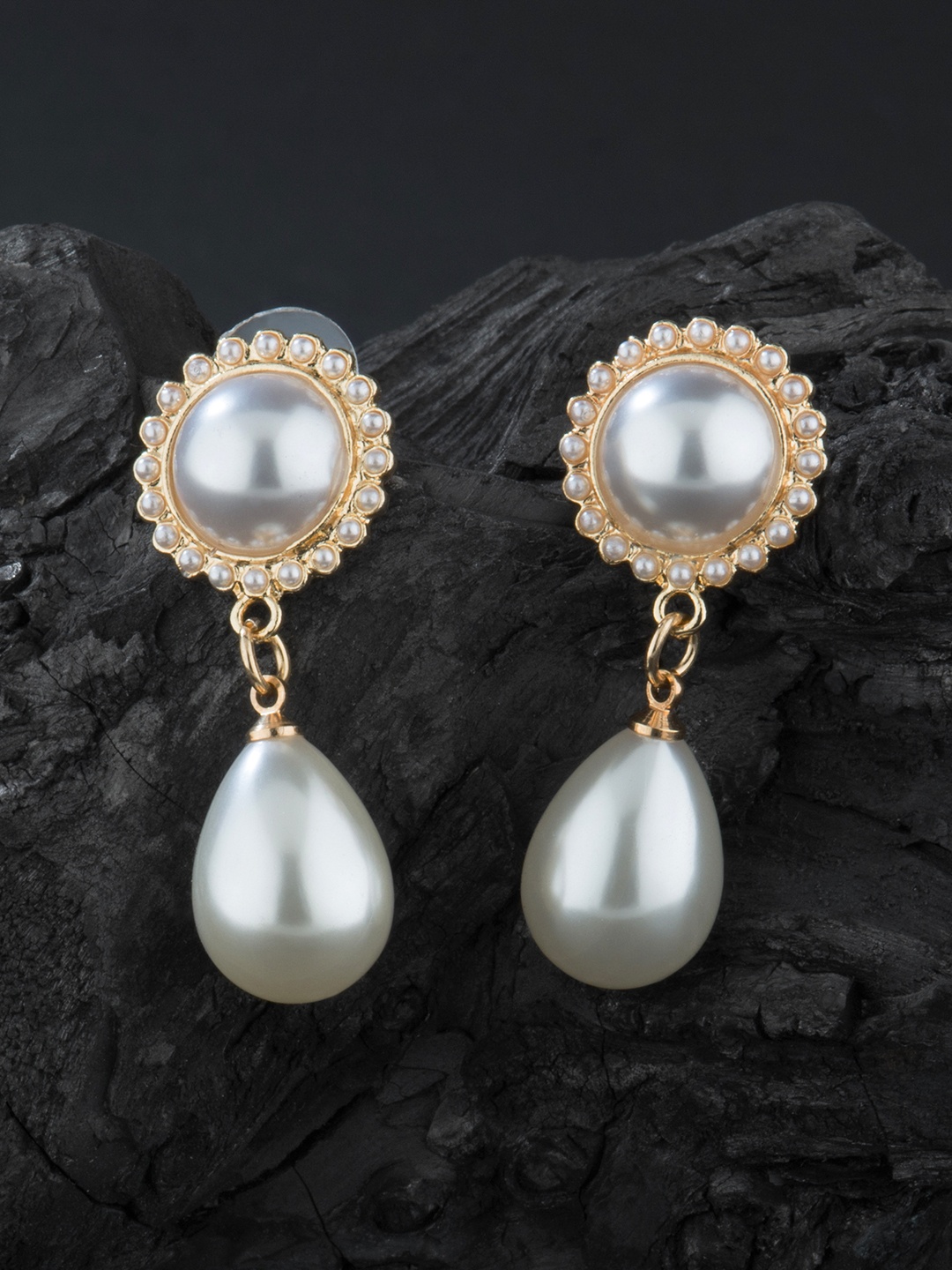 

E2O White & Gold-Toned Circular Drop Earrings