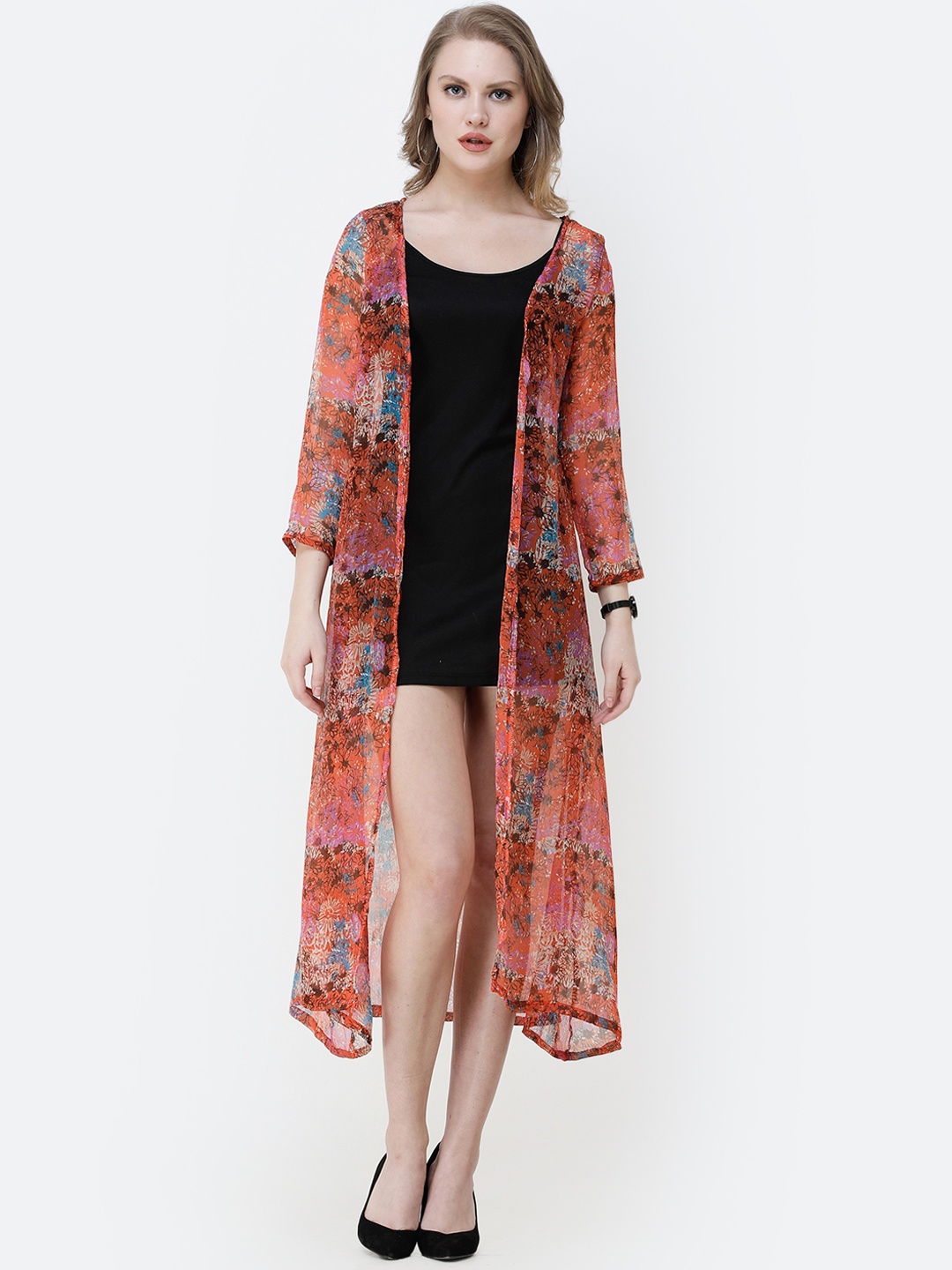 

SCORPIUS Women Orange Printed Open Front Shrug