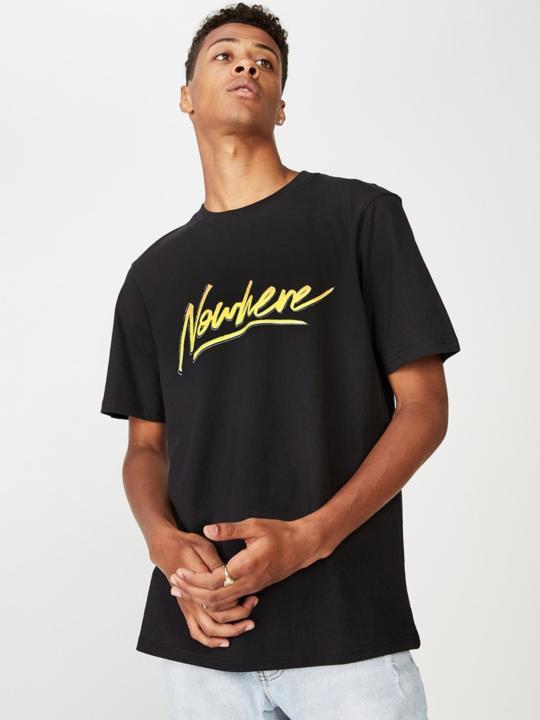 

COTTON ON Men Black Tbar Art Printed Round Neck T-shirt