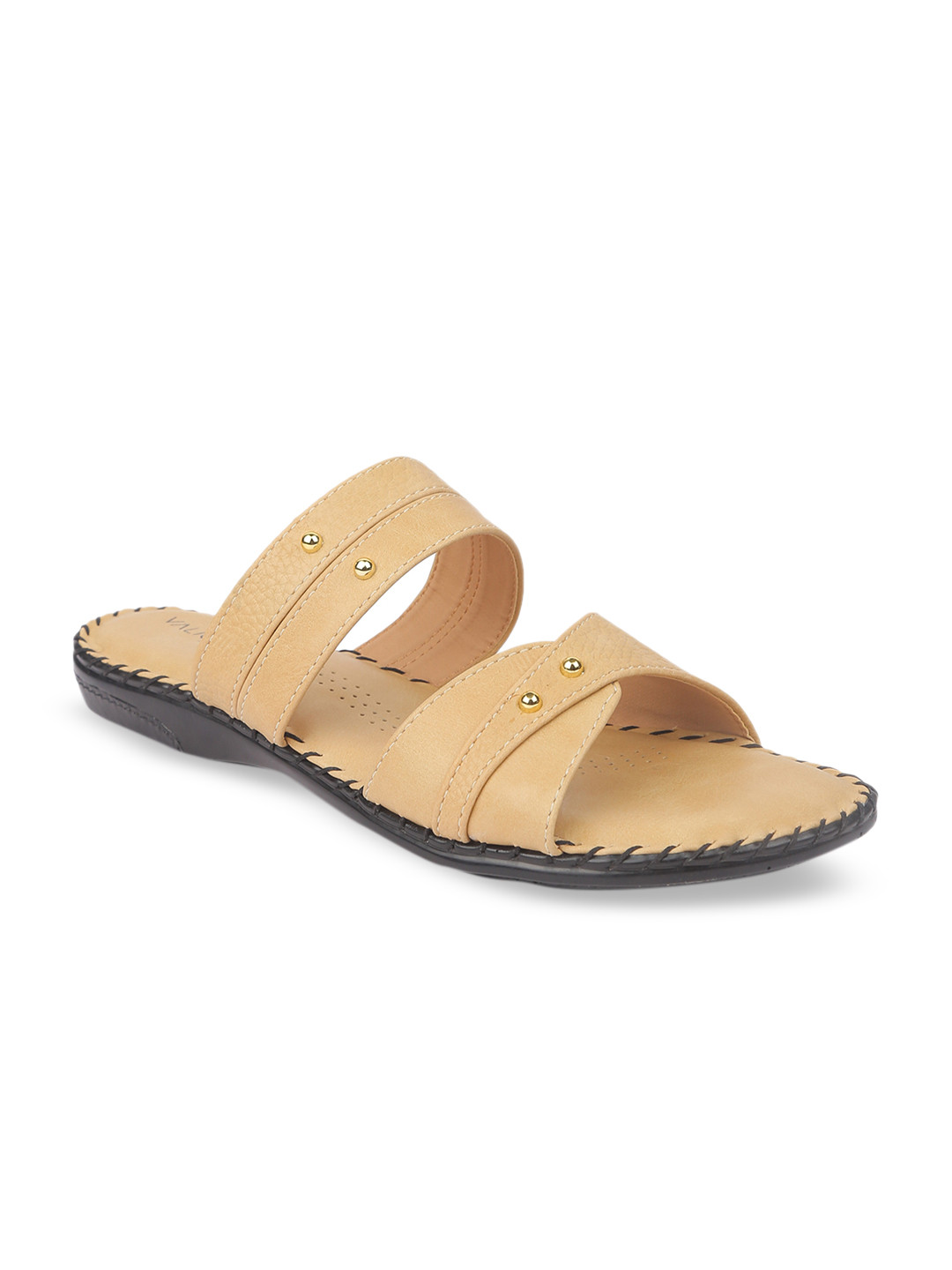

VALIOSAA Women Beige Textured Open Toe Flats