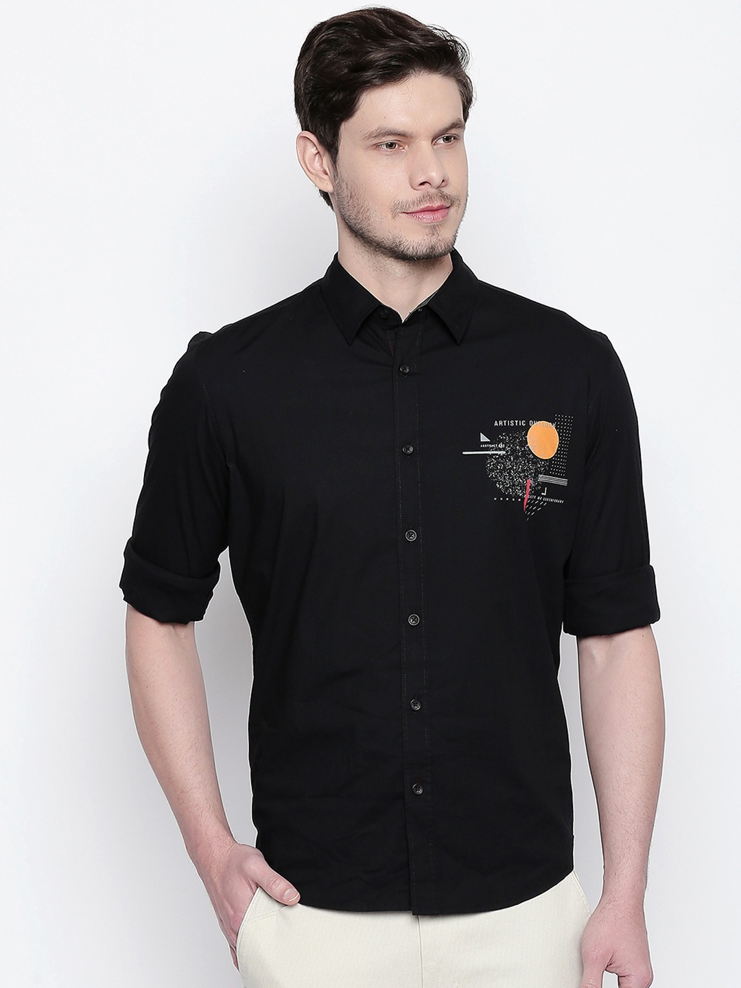 

Basics Men Black Solid Slim Fit Casual Shirt