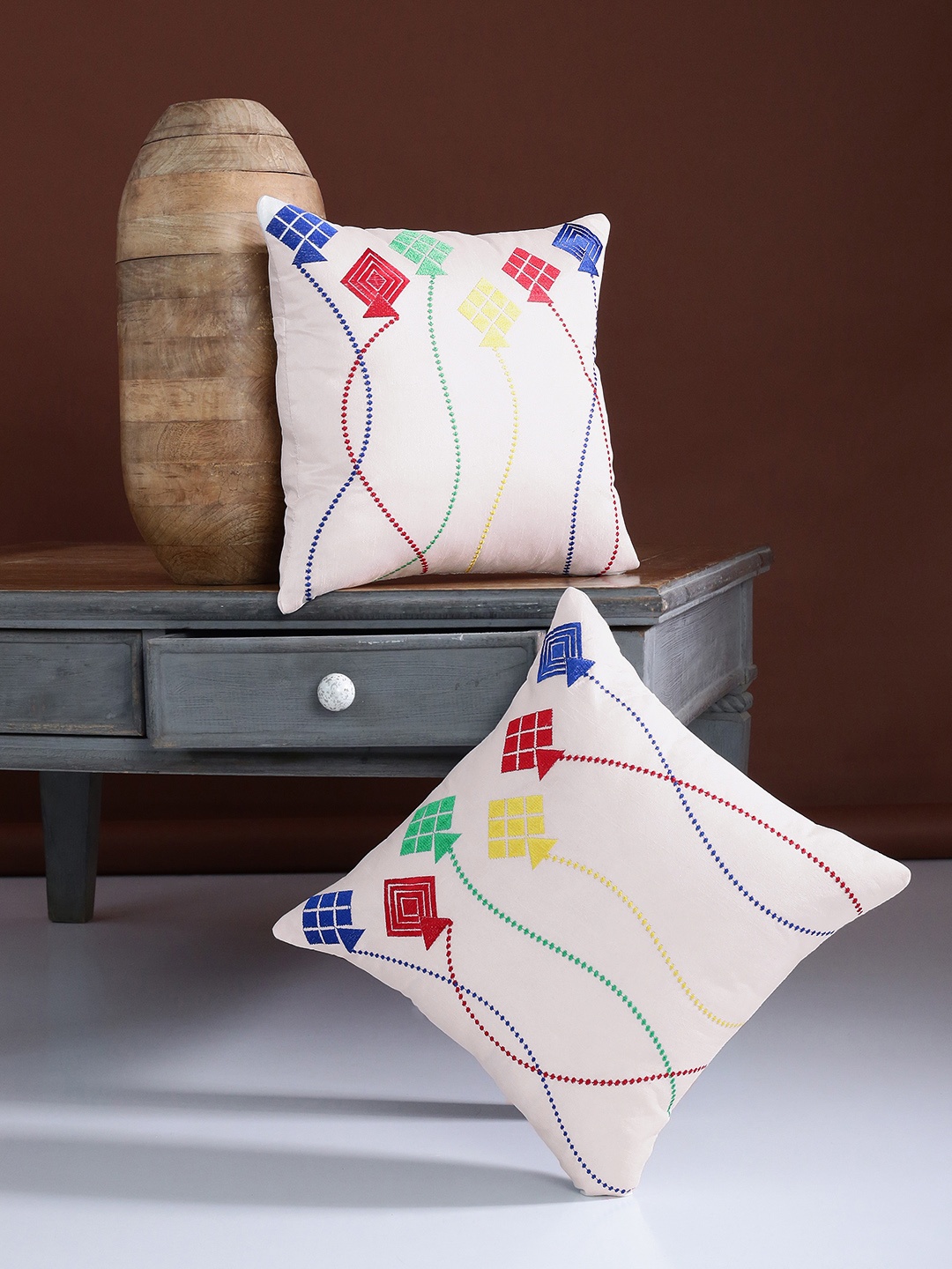 

Alina decor Beige Set of 2 Embroidered Square Cushion Covers