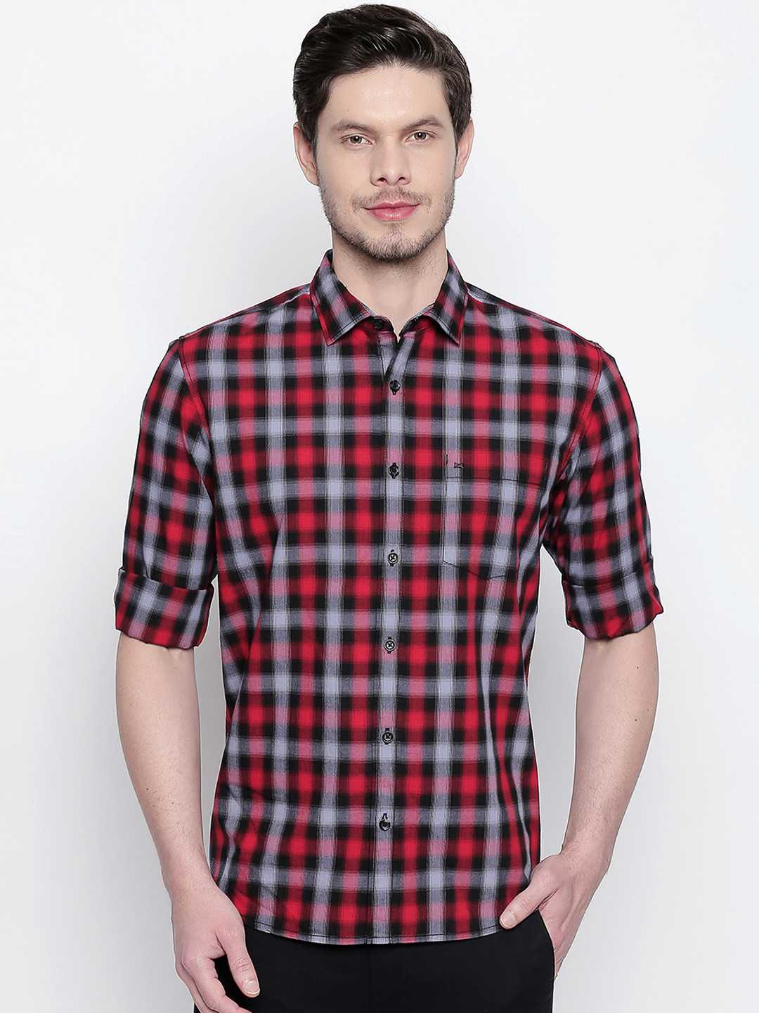 

Basics Men Red & Black Slim Fit Checked Casual Shirt
