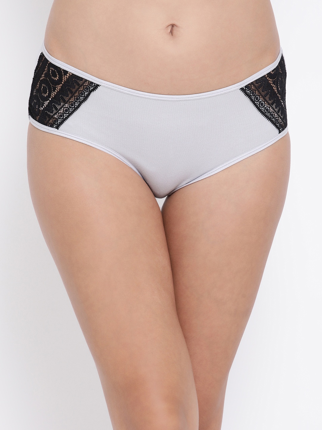 

Clovia Women Grey & Black Lace High-Rise Hipster Brief PN3375P01S