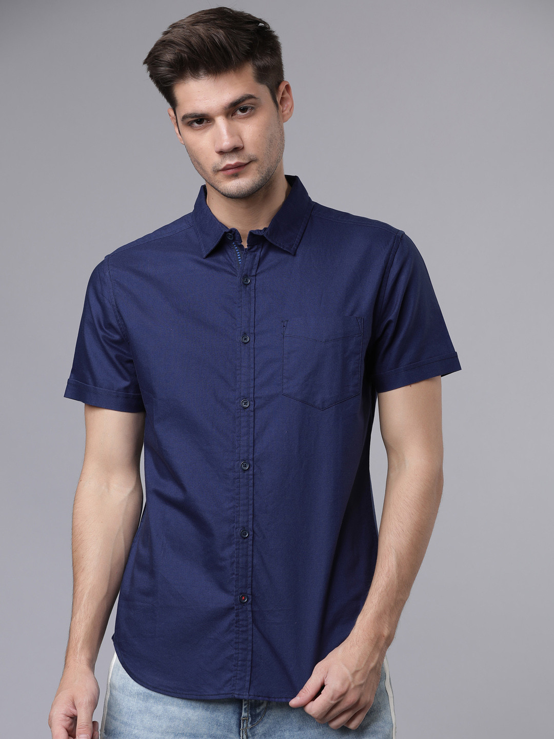 

LOCOMOTIVE Men Blue Slim Fit Solid Casual Shirt
