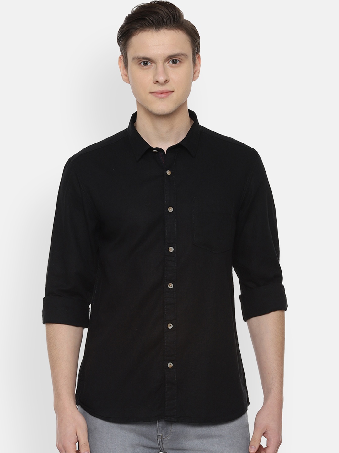 

People Men Black Regular Fit Solid Casual Shirt