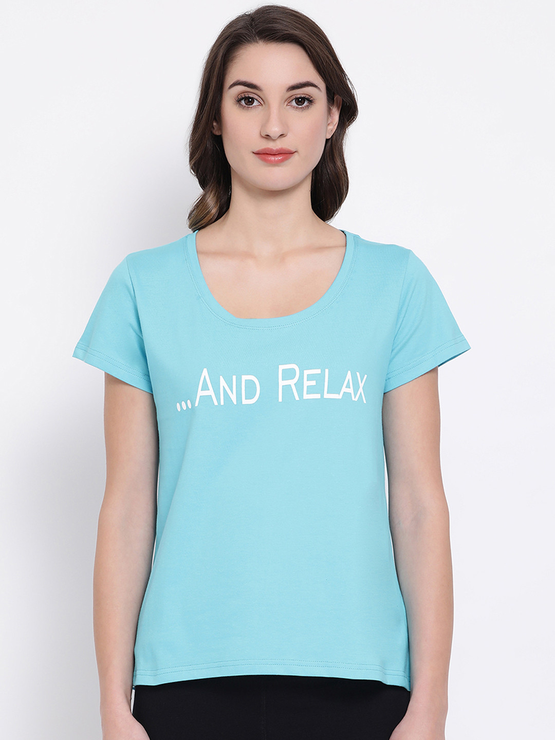 

Clovia Women Turquoise Blue & White Printed Lounge T-shirt