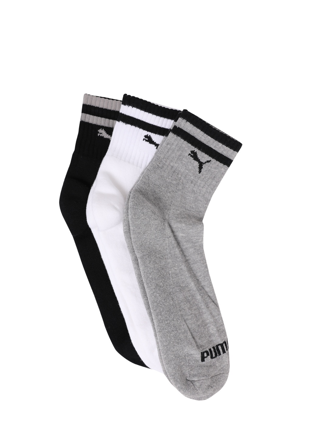 

Puma Men Black & White Pack of 3 Solid Above Ankle-Length Socks